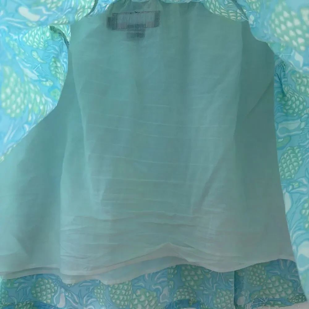 Vineyard Vines Smocked Pineapple Blue Green Tropical Vacation Skirt Size Large